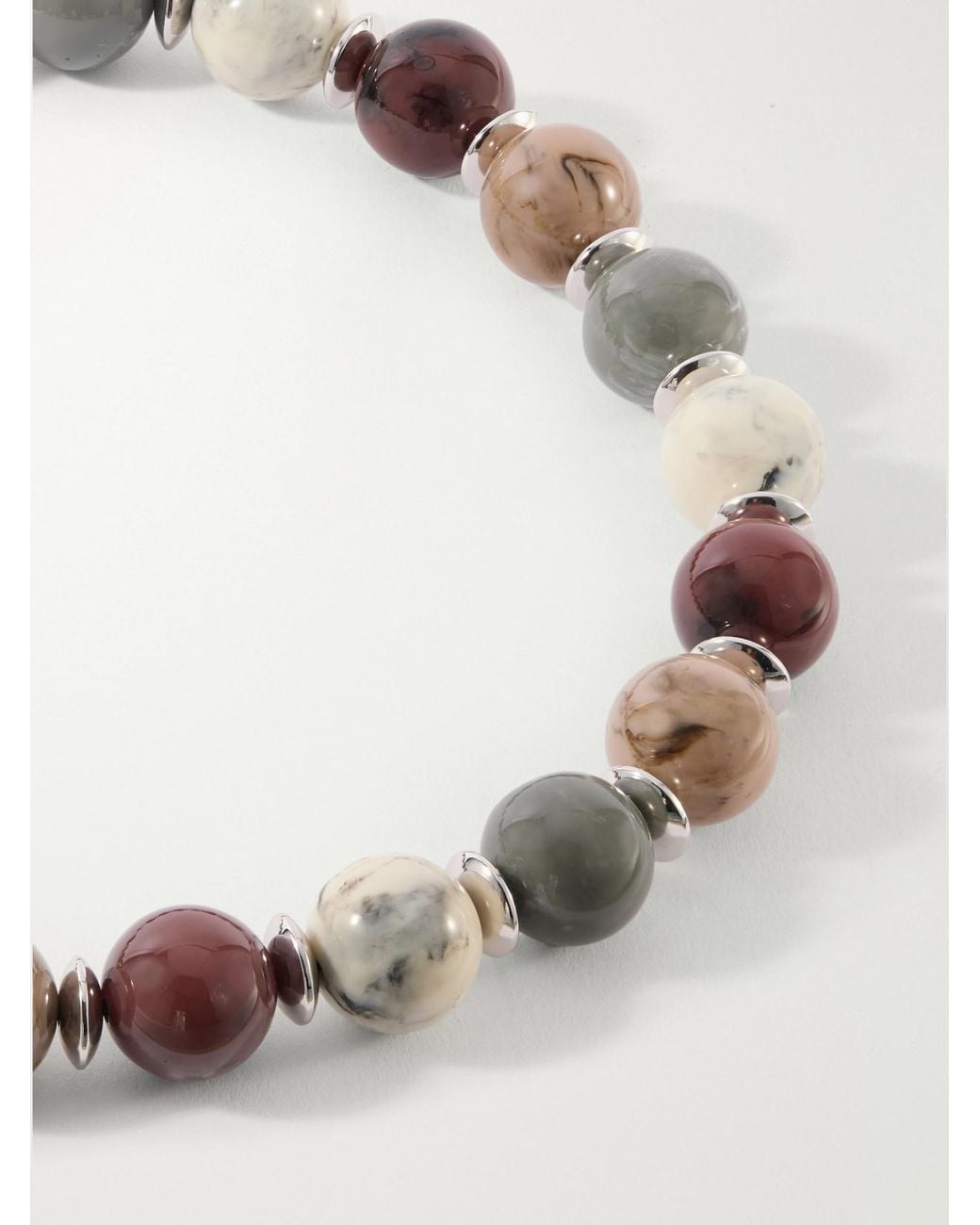 Julietta Natural Mavis Rhodium Pleated Jasper Beaded Necklace