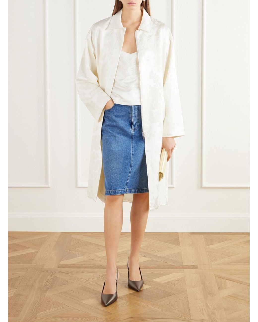 St. Agni White Silk And Wool-Blend Floral-Jacquard Cloqué Coat