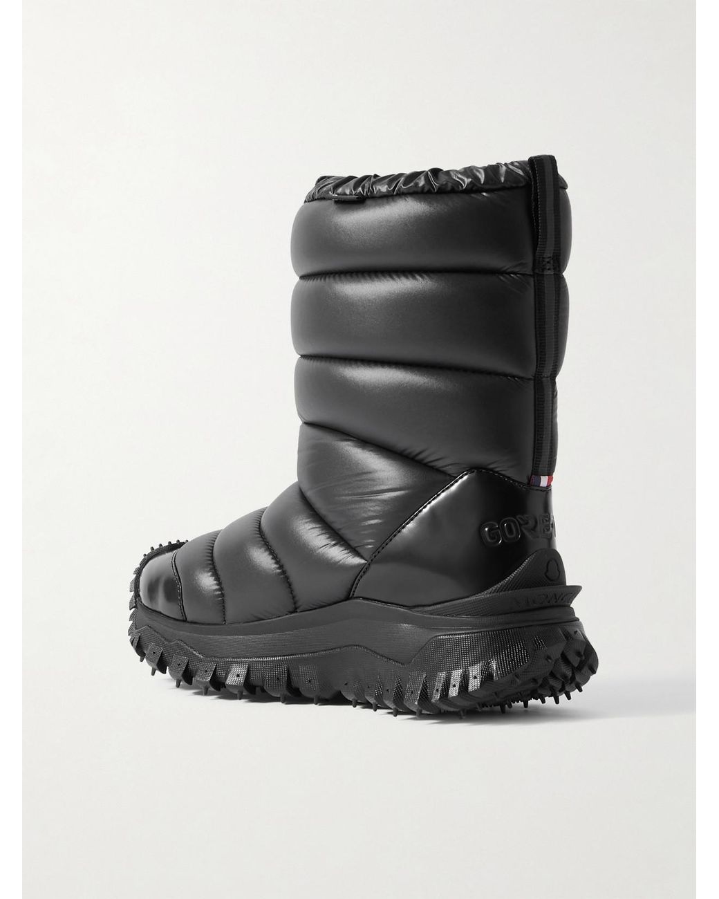 Moncler Black Trailgrip Appliquéd Quilted Padded Glossed Leather-Trimmed Shell Snow Boots
