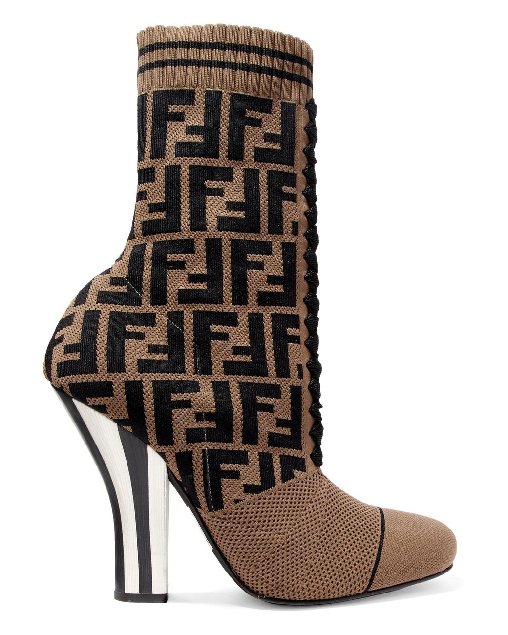 Fendi Logo-jacquard Stretch-knit And Mesh Sock Boots in Brown | Lyst