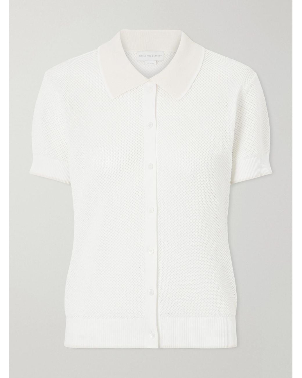 Stella McCartney White Open-Knit Cotton Polo Shirt