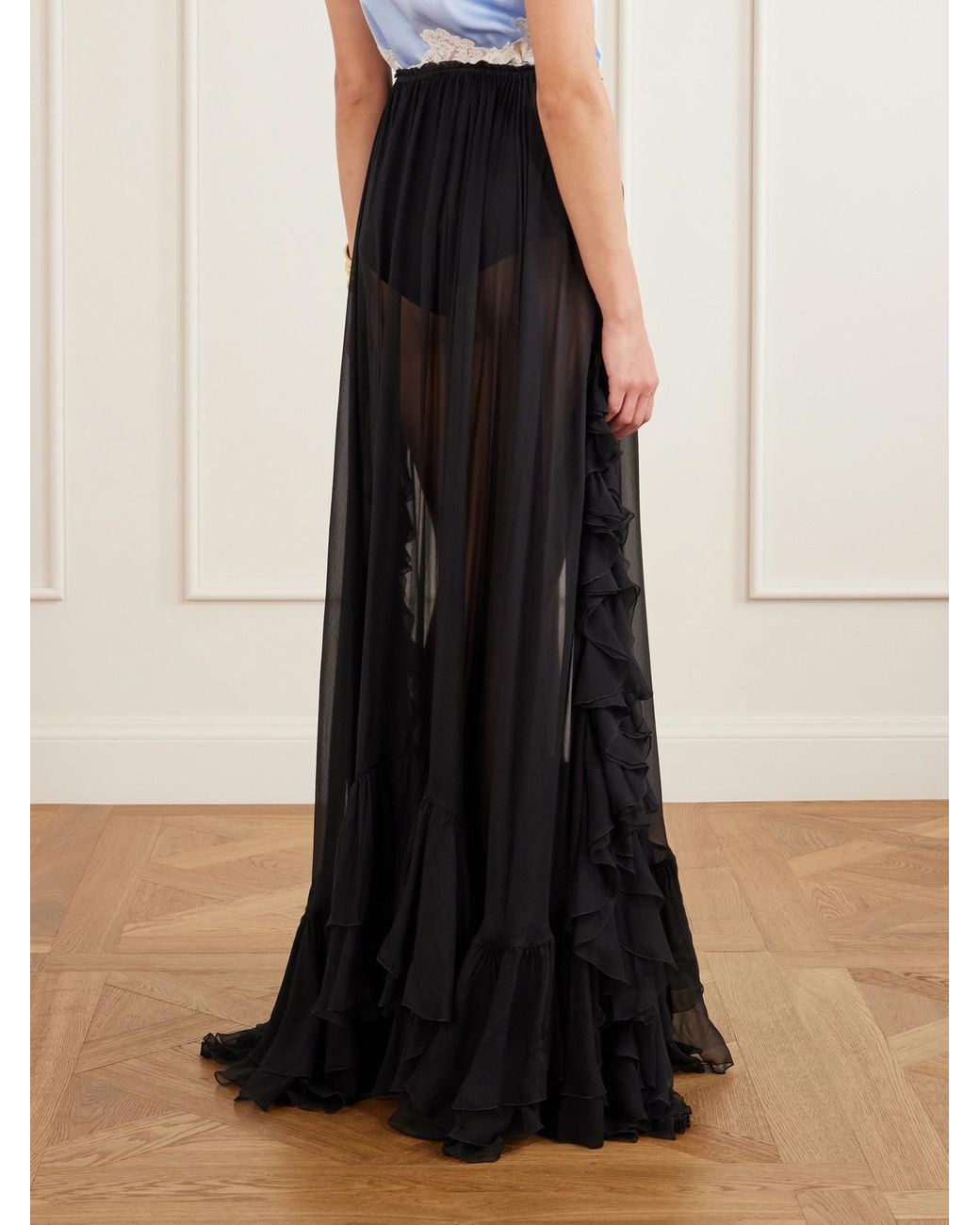 Chloé Black Ruffled Silk-Crepon Maxi Skirt