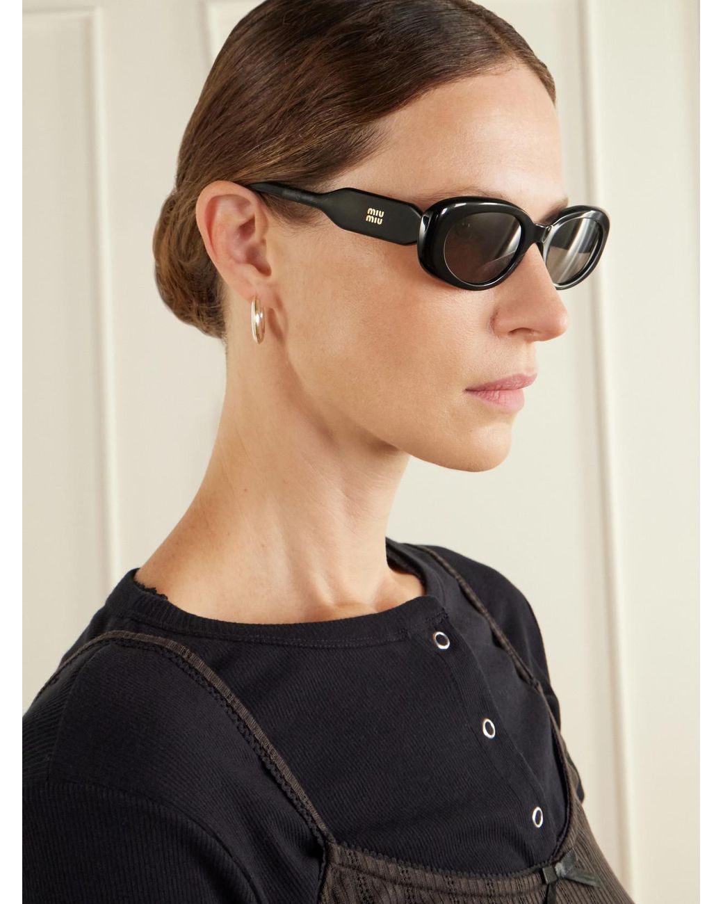 Miu Miu Black Round-Frame Acetate Sunglasses