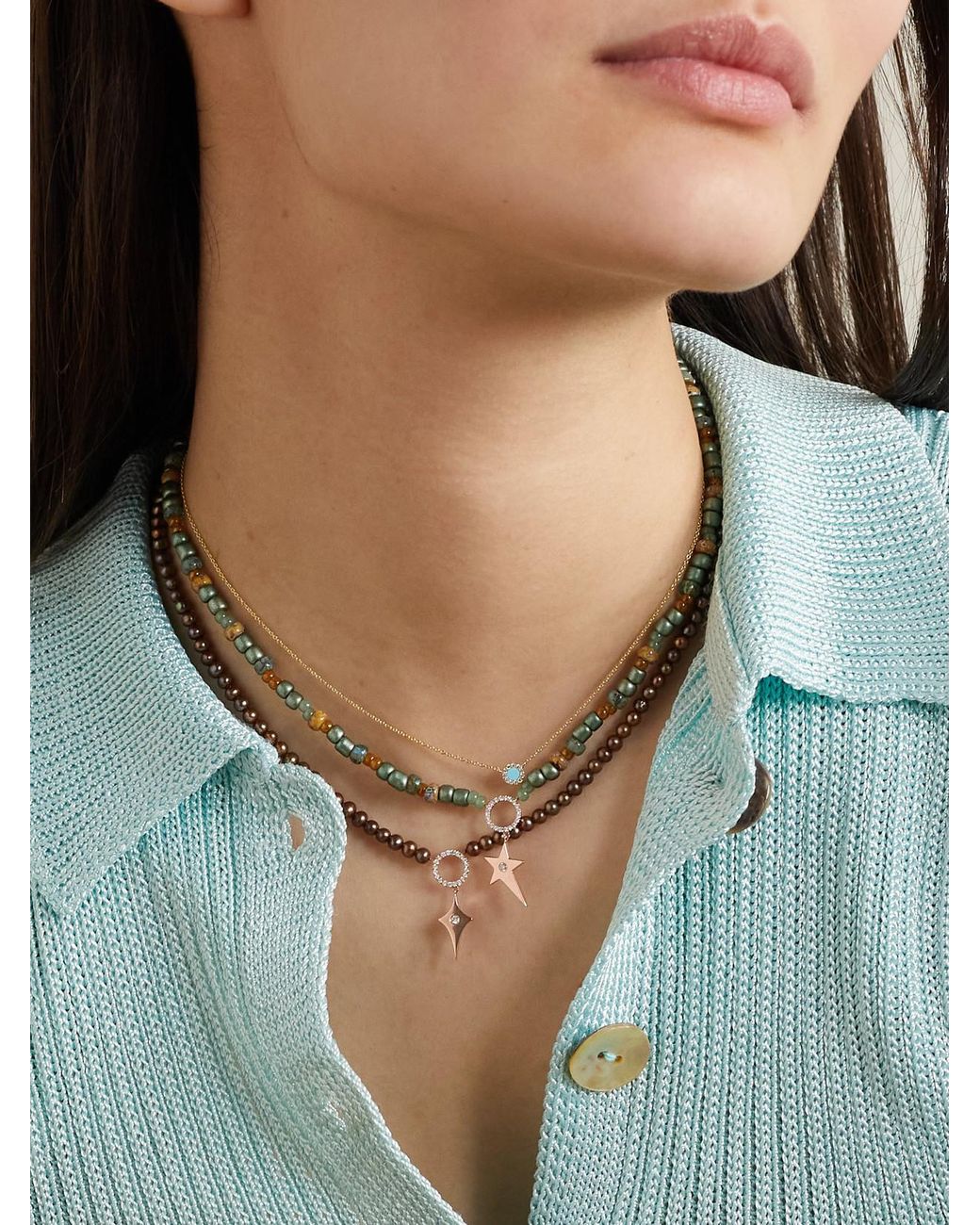 Diane Kordas Metallic 14-Karat Rose, Bead And Diamond Necklace
