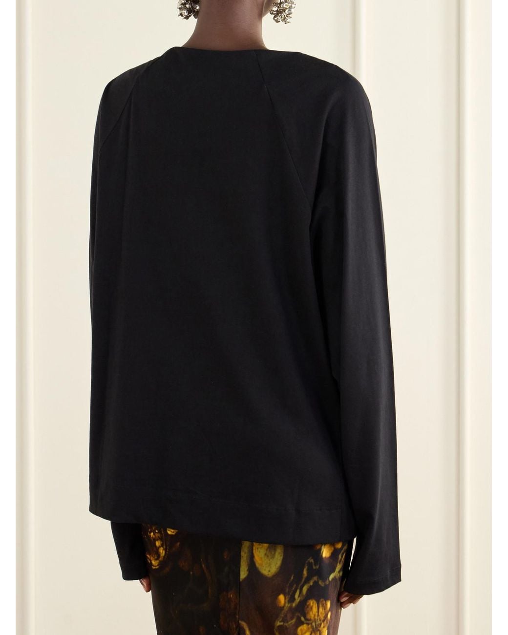 Dries Van Noten Black Gathered Cotton-Jersey T-Shirt