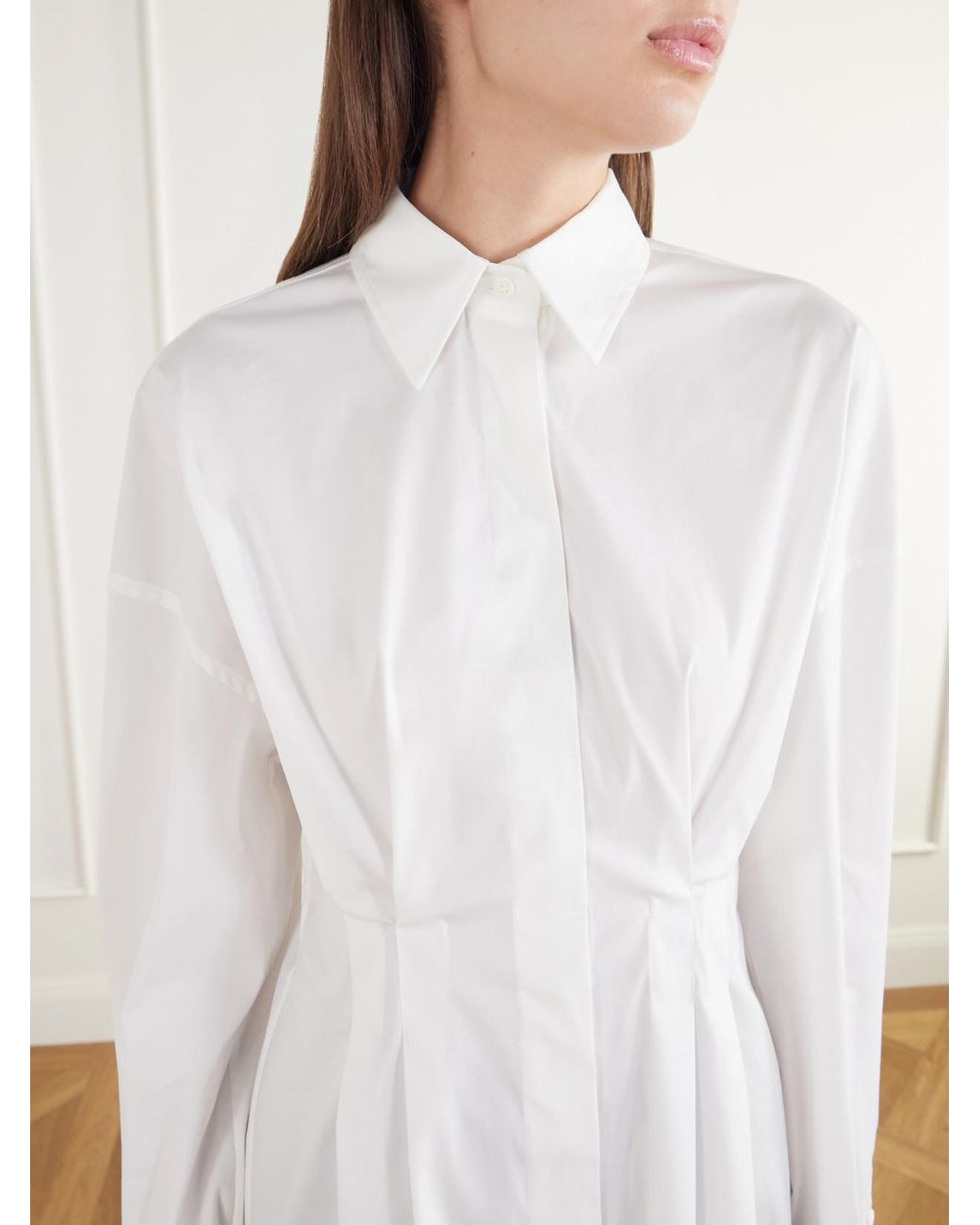 Brunello Cucinelli White Pleated Cotton-Blend Poplin Shirt