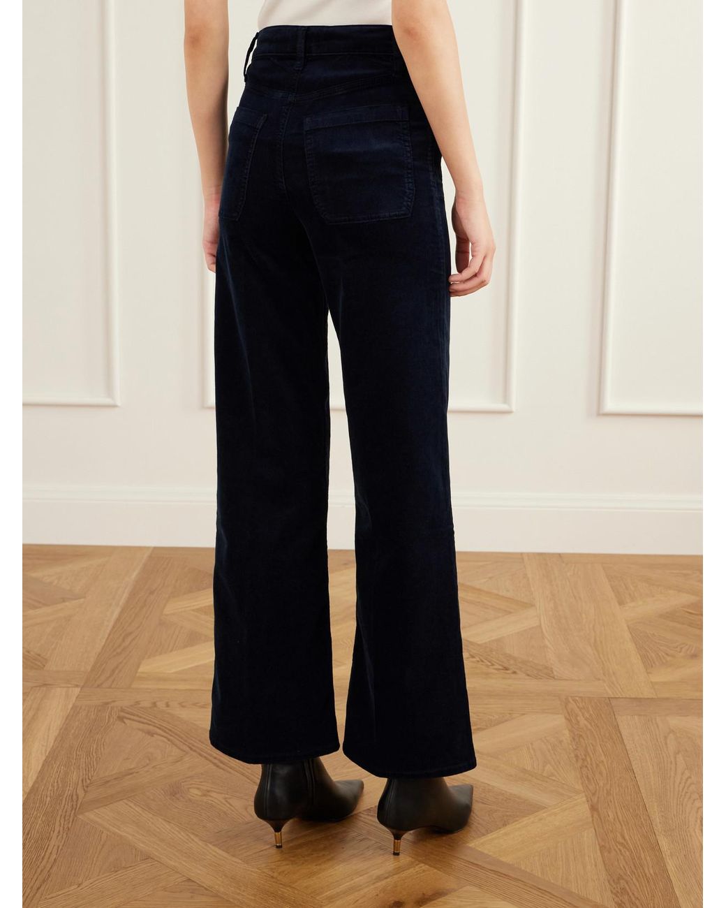 FRAME Blue Le Slim Palazzo Shrunken Pocket Corduory High-Rise Wide-Leg Pants