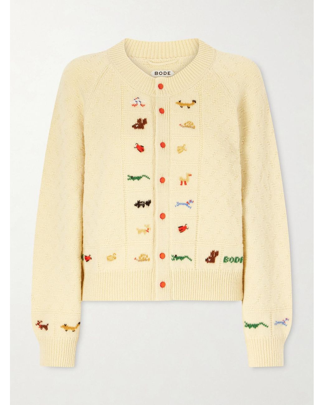 Bode Natural Zoologist Embroidered Merino Wool And Alpaca-Blend Cardigan