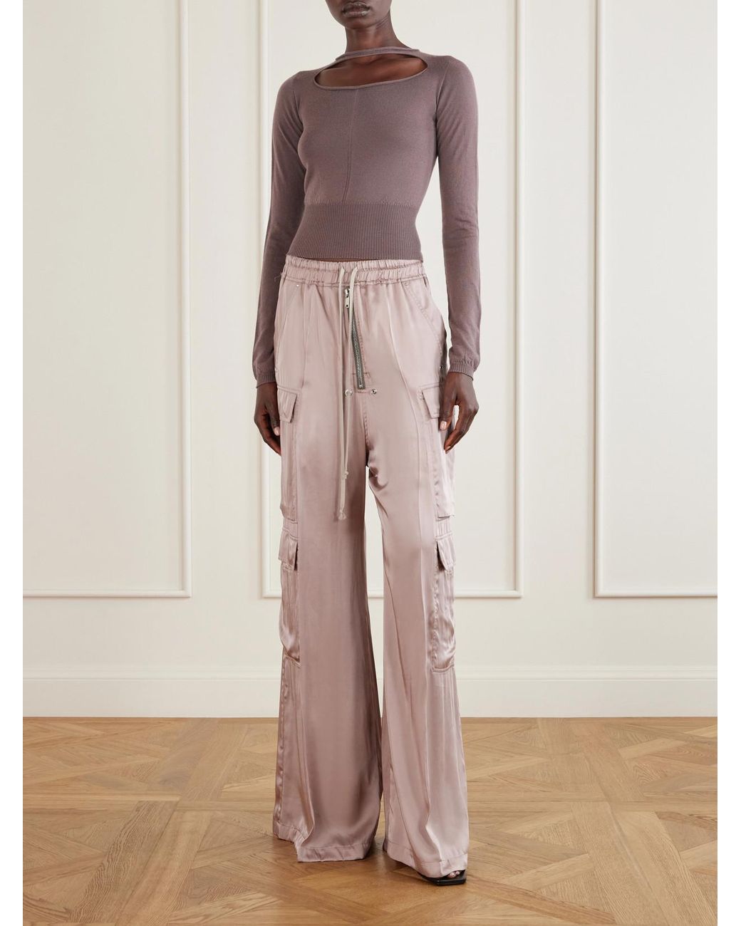 Rick Owens Brown Cropped Cut-Out Virgin Wool Sweater