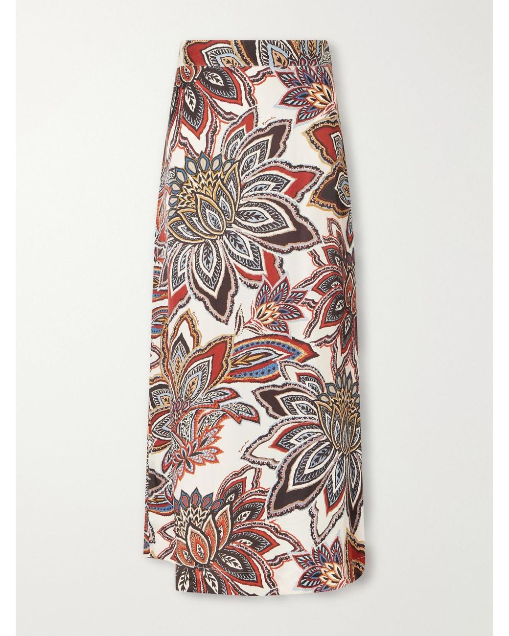 Farm Rio White Floral-Print Satin Maxi Skirt