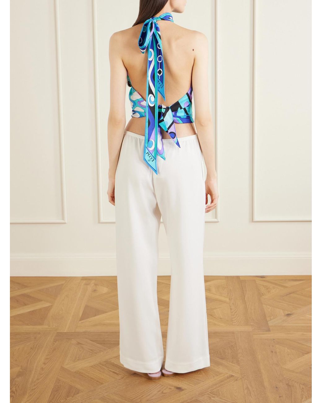 Emilio Pucci Blue Printed Silk-Twill Halterneck Top