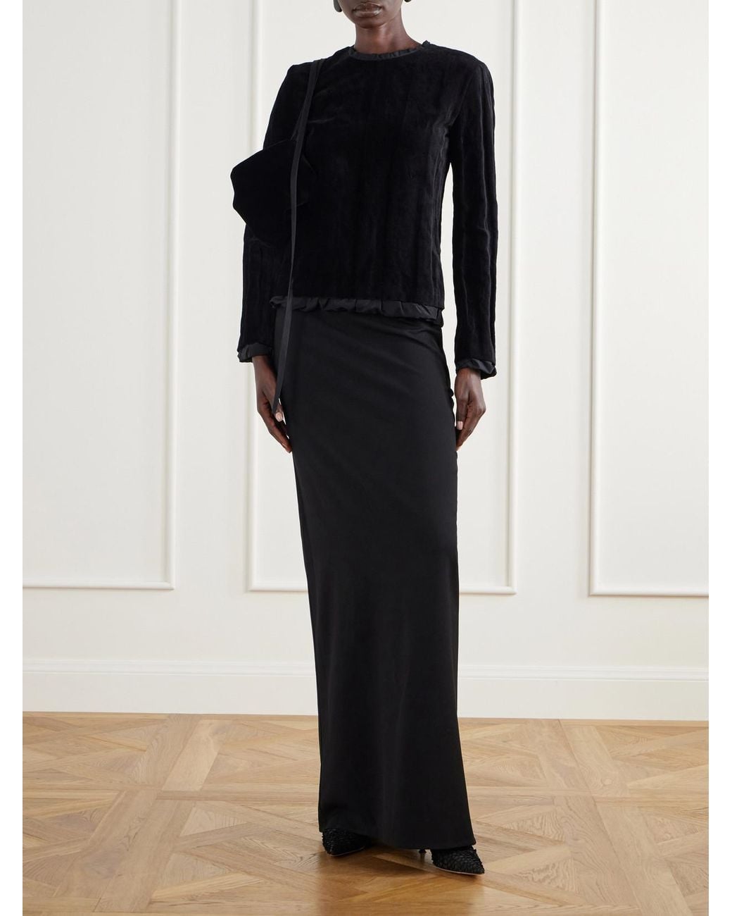Colleen Allen Black Ruched Stretch-Crepe Maxi Skirt
