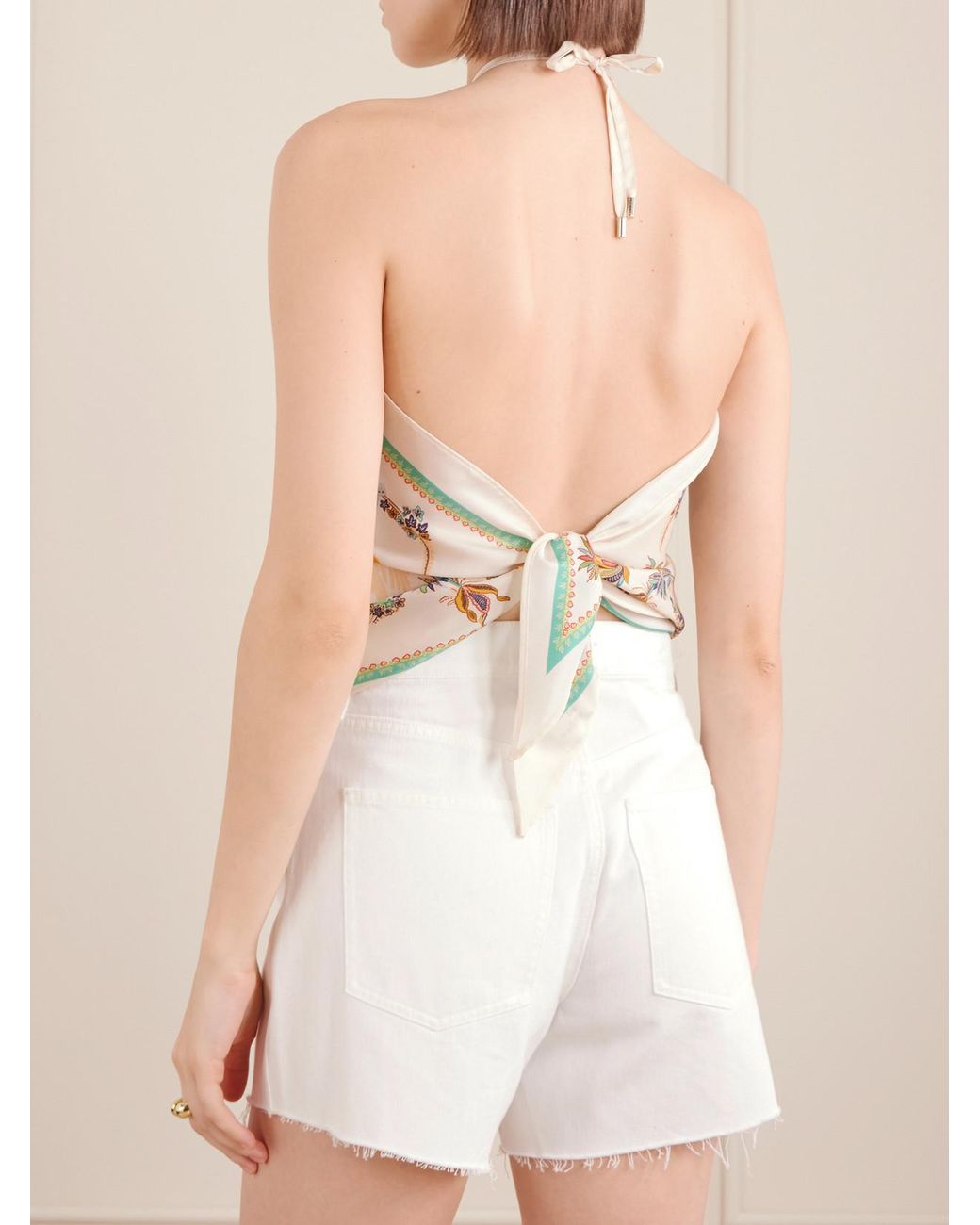 Etro White Triangle Floral-Print Silk-Twill Top