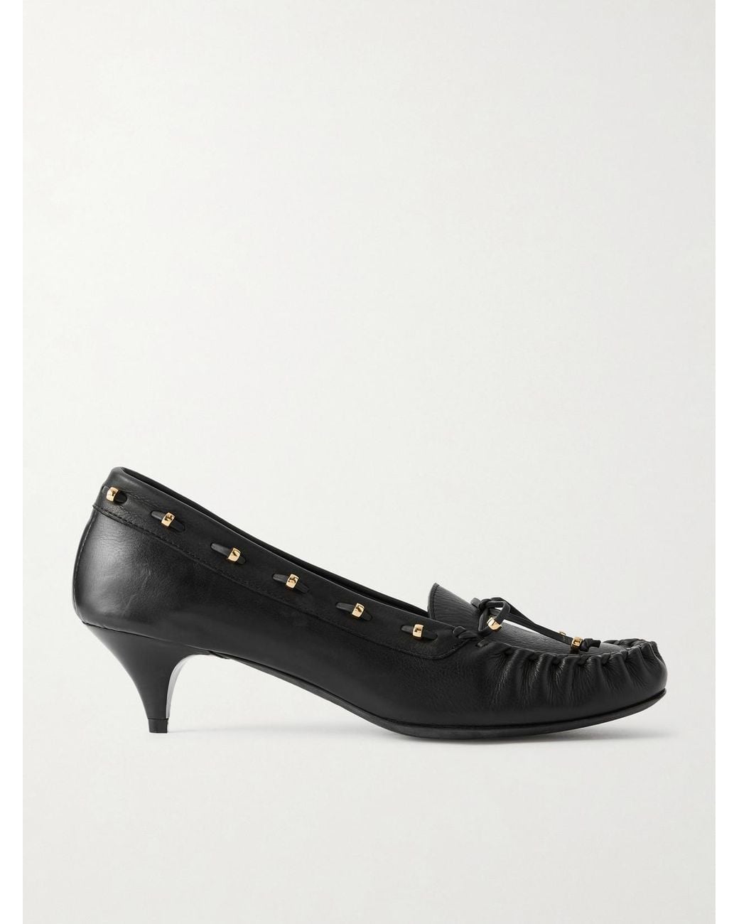 Khaite Black Milly Embellished Whipstitched Textured-Leather Pumps