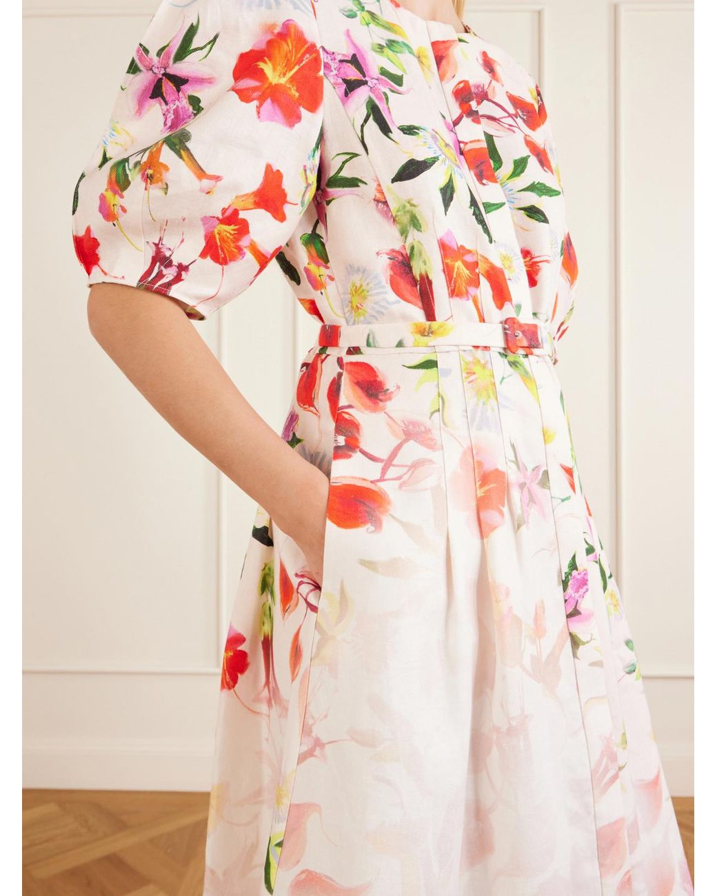Gabriela Hearst White Ignis Floral- Printed Linen And Cotton Midi Dress