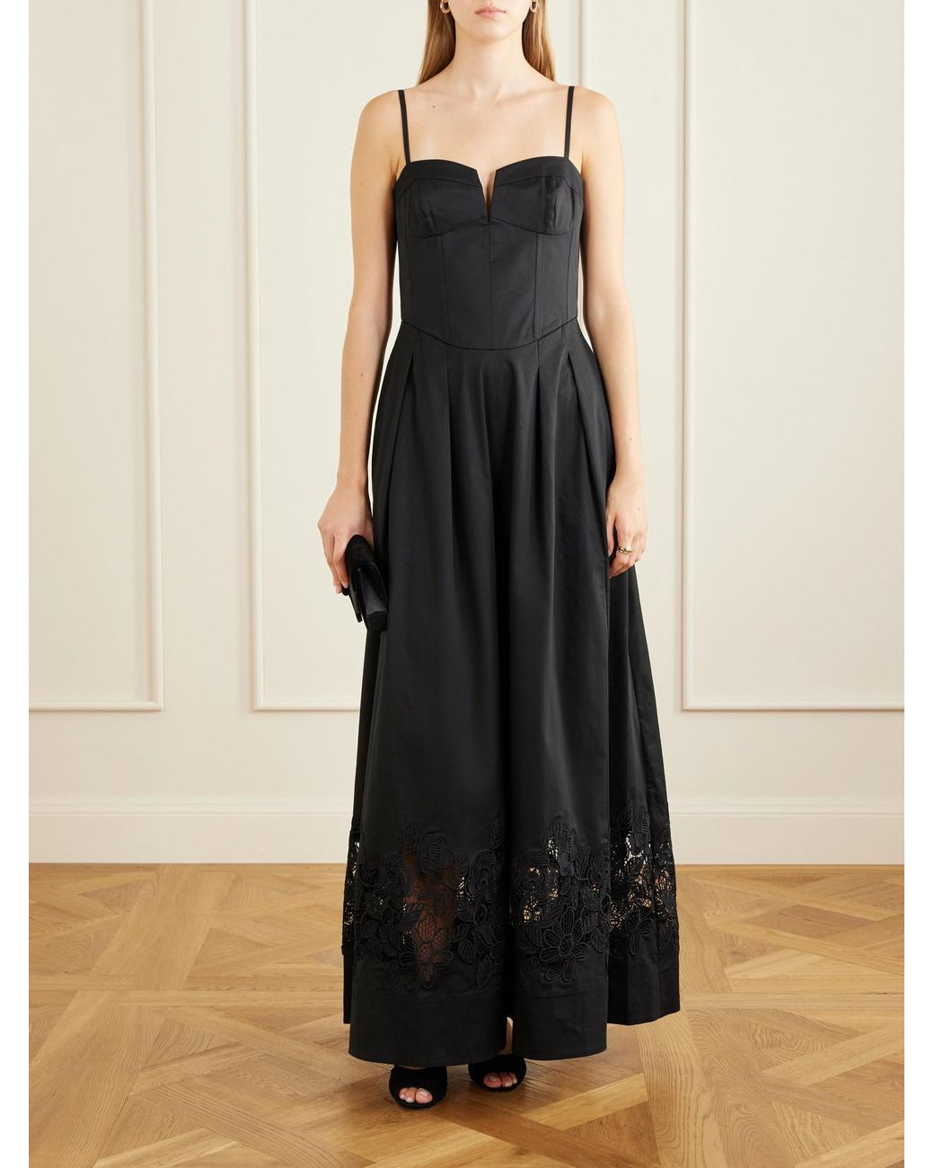 Rebecca Vallance Blue Claribelle Lace-Trimmed Cotton-Blend Poplin Gown