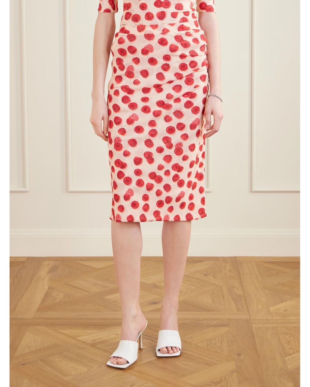 Stella McCartney Red Printed Mesh Midi Skirt