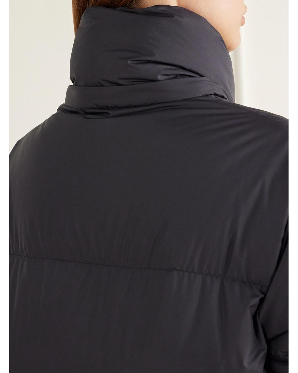 Moncler Blue Ornement Quilted Scarf-Detailed Rib-Trimmed Shell Down Coat