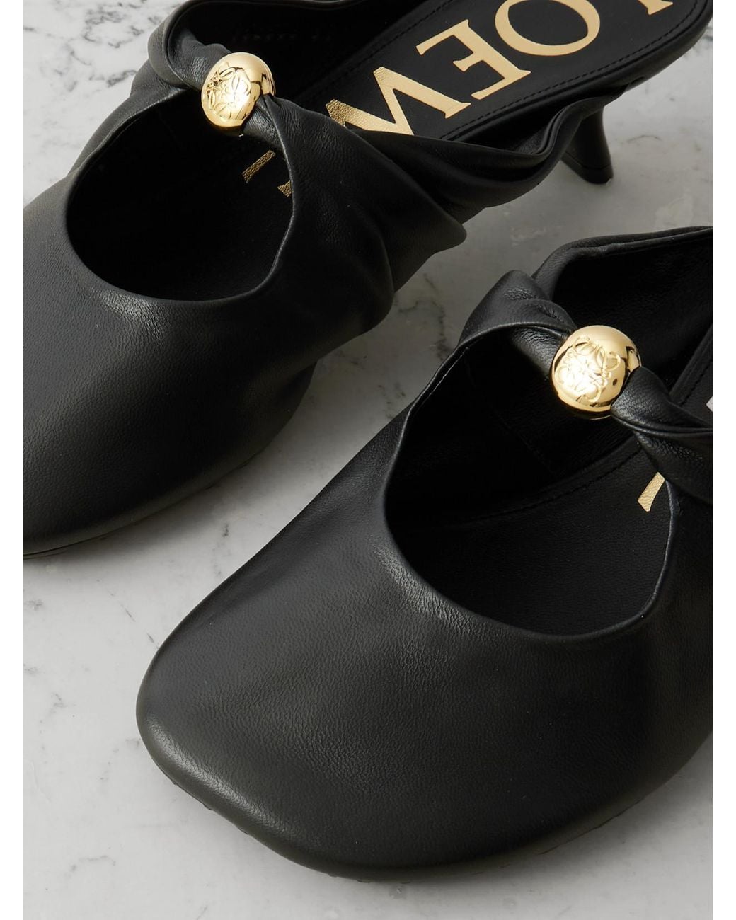 Loewe White Pebble Embellished Cutout Leather Mules