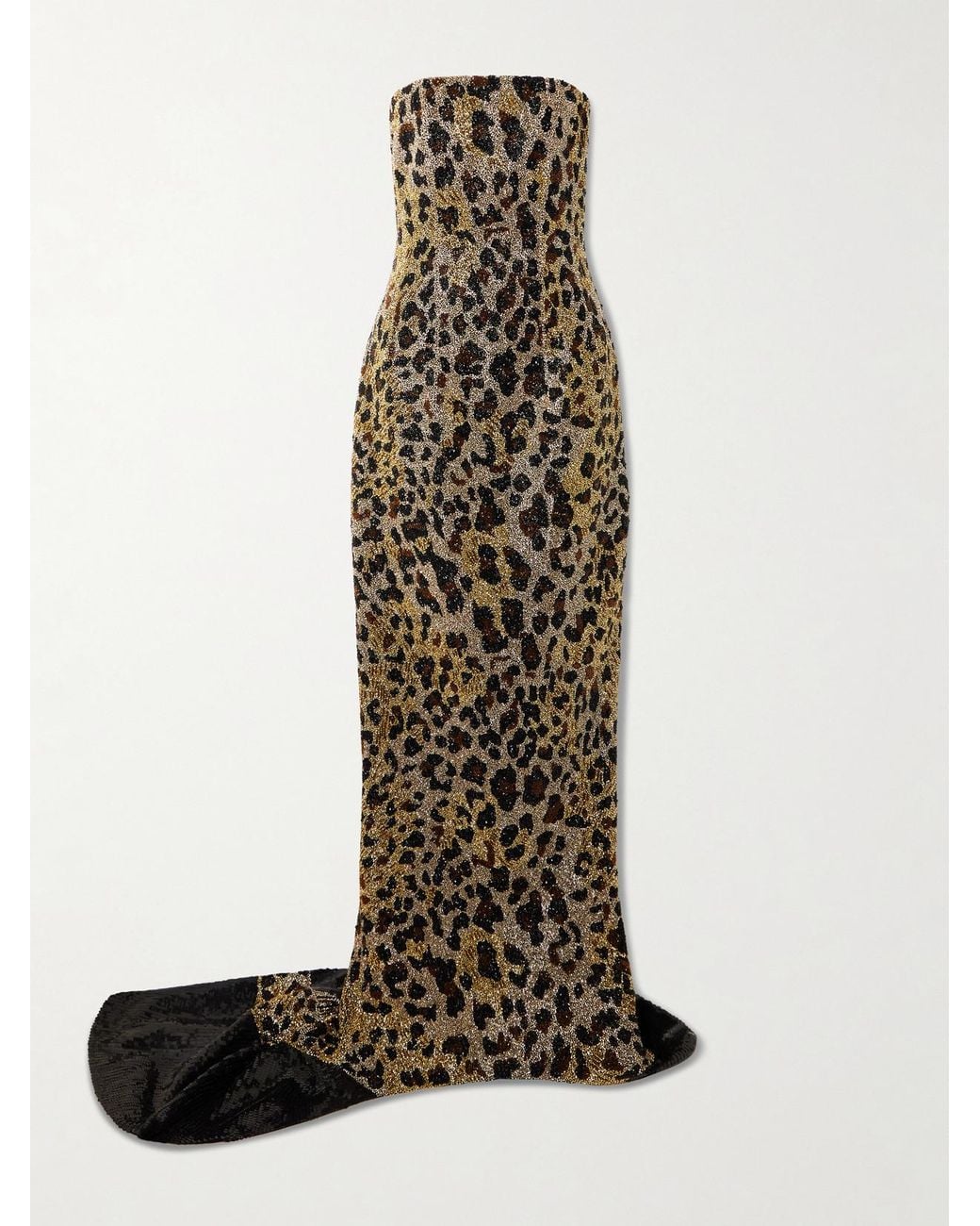 Clio Peppiatt White Naomi Strapless Embellished Leopard-Print Satin Gown