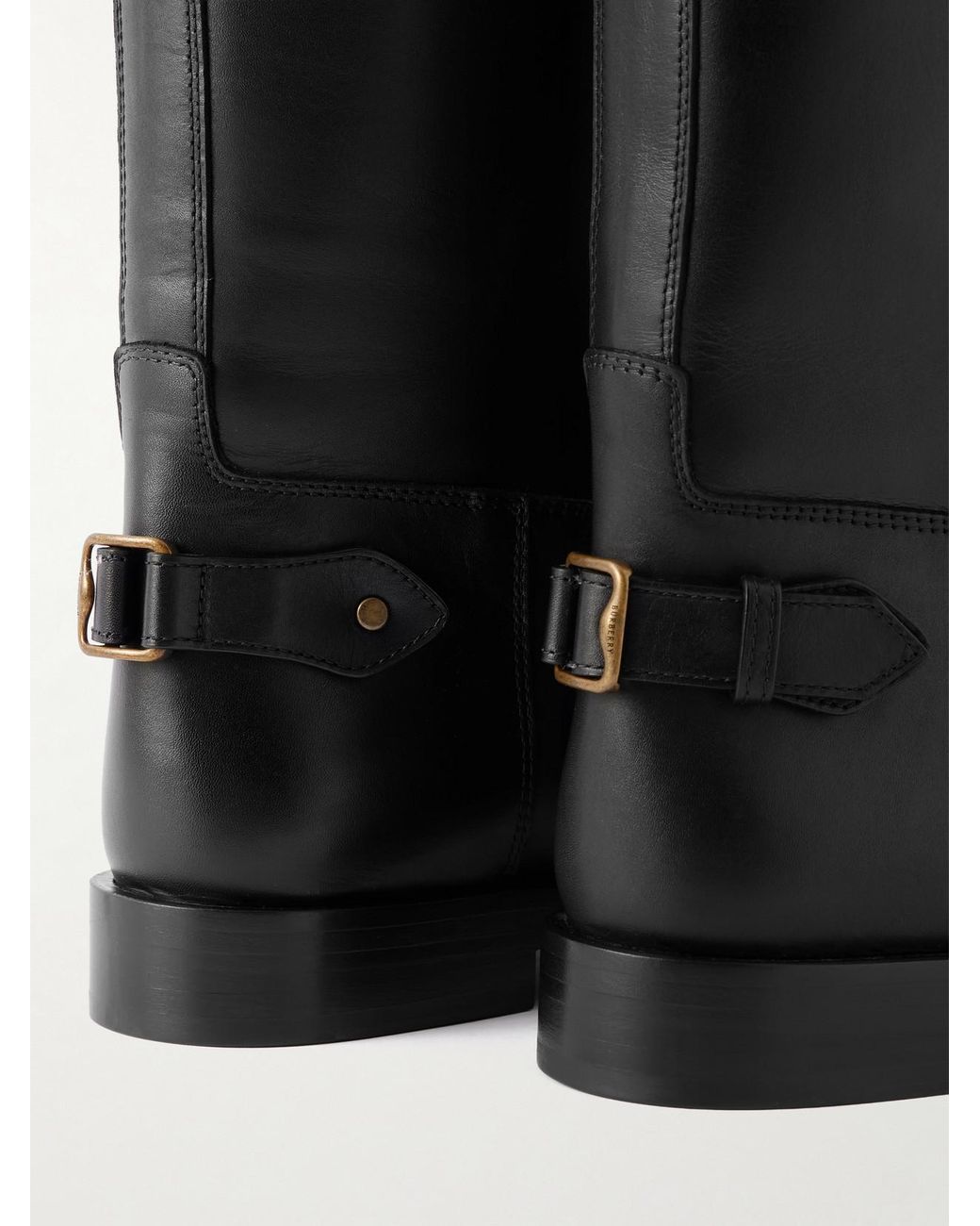 Burberry Black Buckled Leather Knee Boots