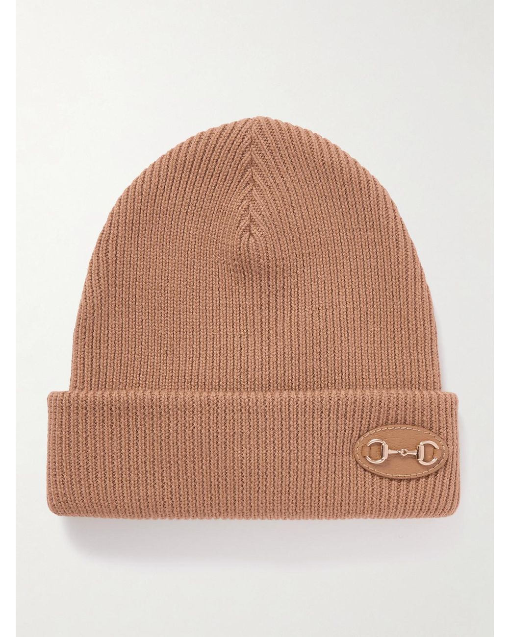 Gucci Natural Horsebit-Detailed Appliquéd Ribbed Wool Beanie