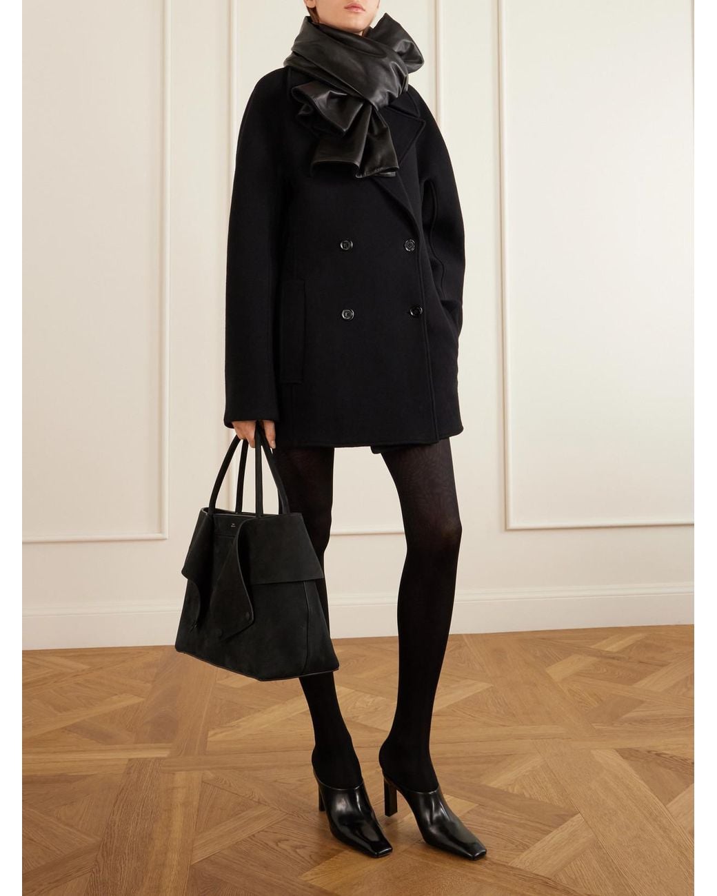 Totême Black Double-Breasted Wool-Blend Coat