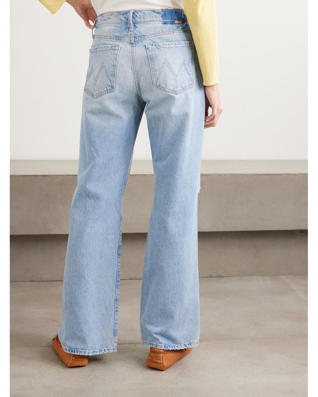 Mother Blue The Mid Rise Maven Sneak Distressed Straight-Leg Jeans