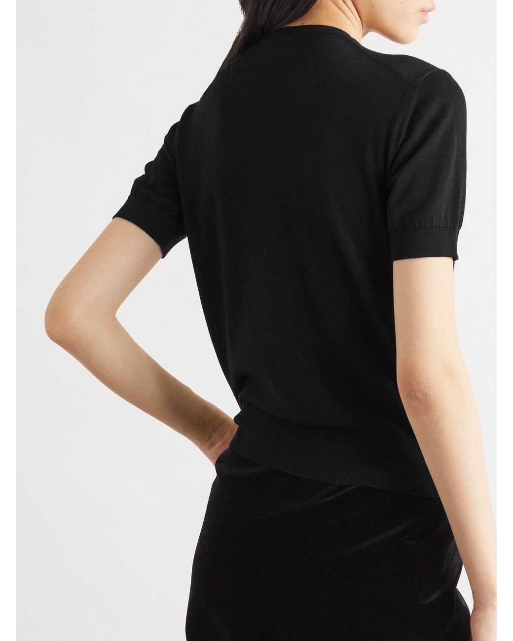 Saint Laurent Black Cropped Wool T-Shirt