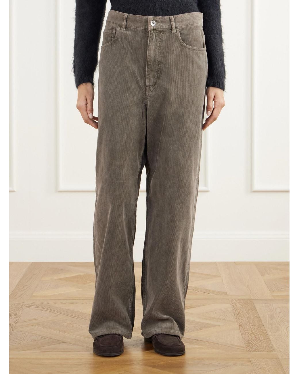 Auralee Gray Finx Garment-Dyed Cotton-Corduroy Wide-Leg Pants