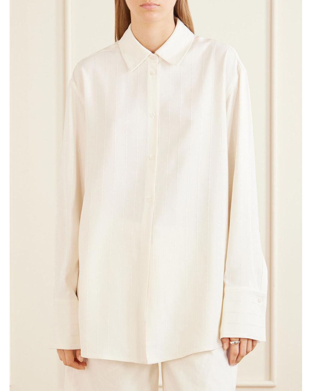 Kallmeyer Natural Mollie Sequin-Embellished Striped Twill Shirt