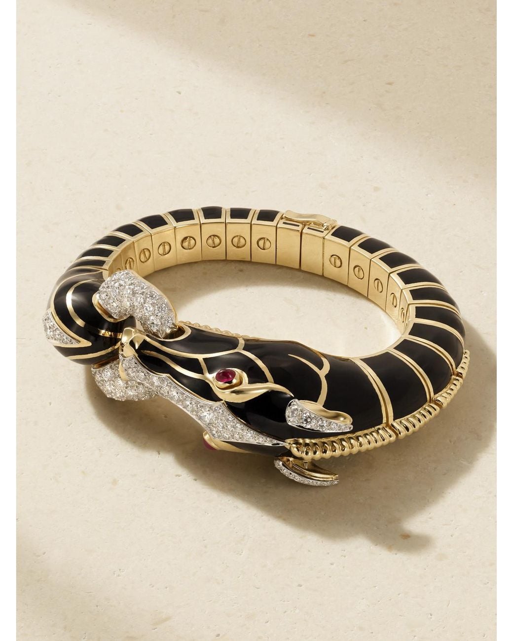 David Webb Natural Horse 18-Karat And Platinum, Diamond, Ruby And Enamel Bangle