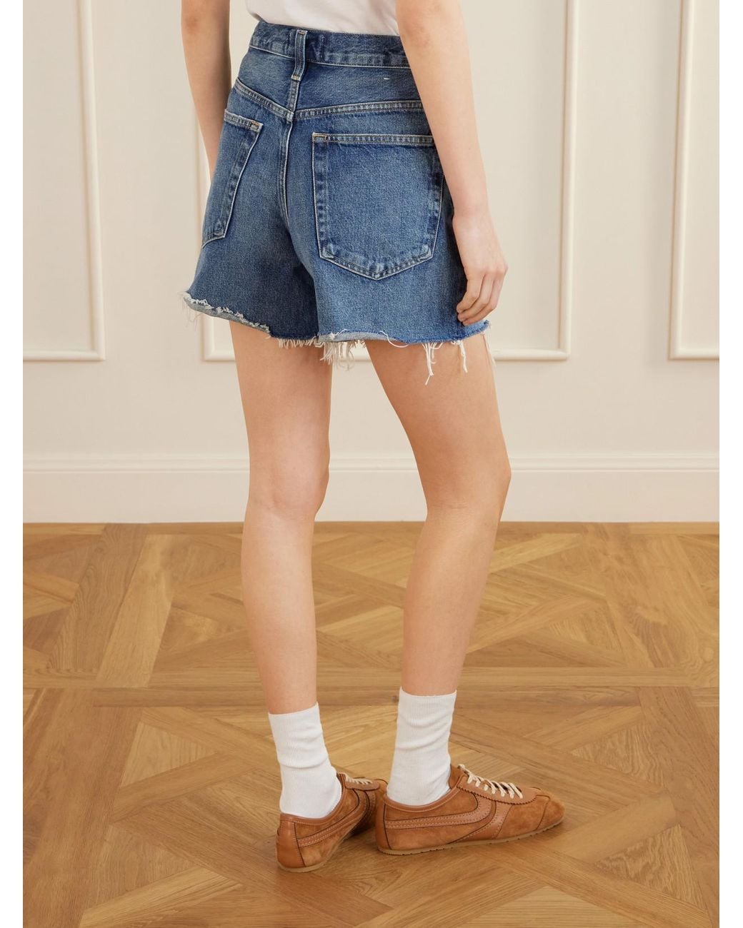 Agolde Blue Nye Frayed Denim Shorts