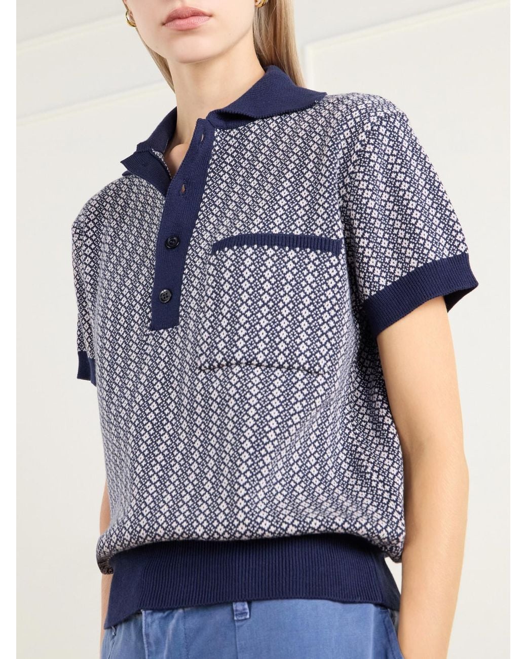 Alix Of Bohemia Blue Lessi Jacquard-Knit Cotton Polo Shirt