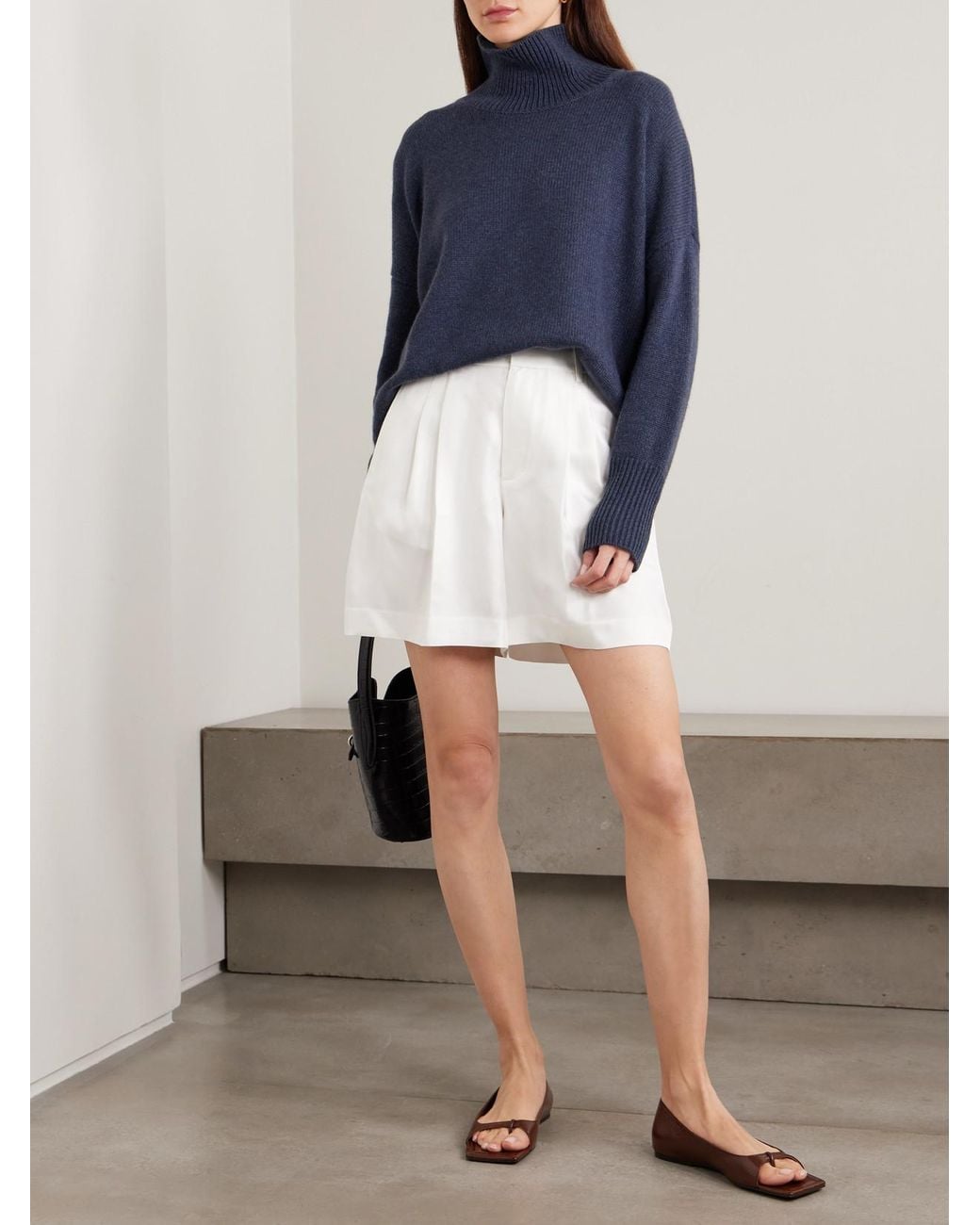 Lisa Yang White Pleated Silk-Twill Shorts