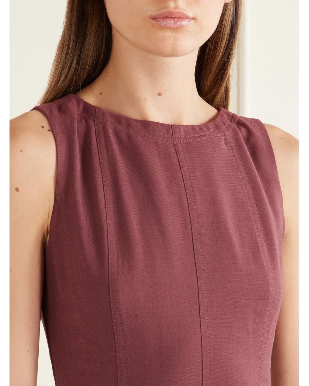 Brunello Cucinelli Purple Paneled Wool-Blend Midi Dress