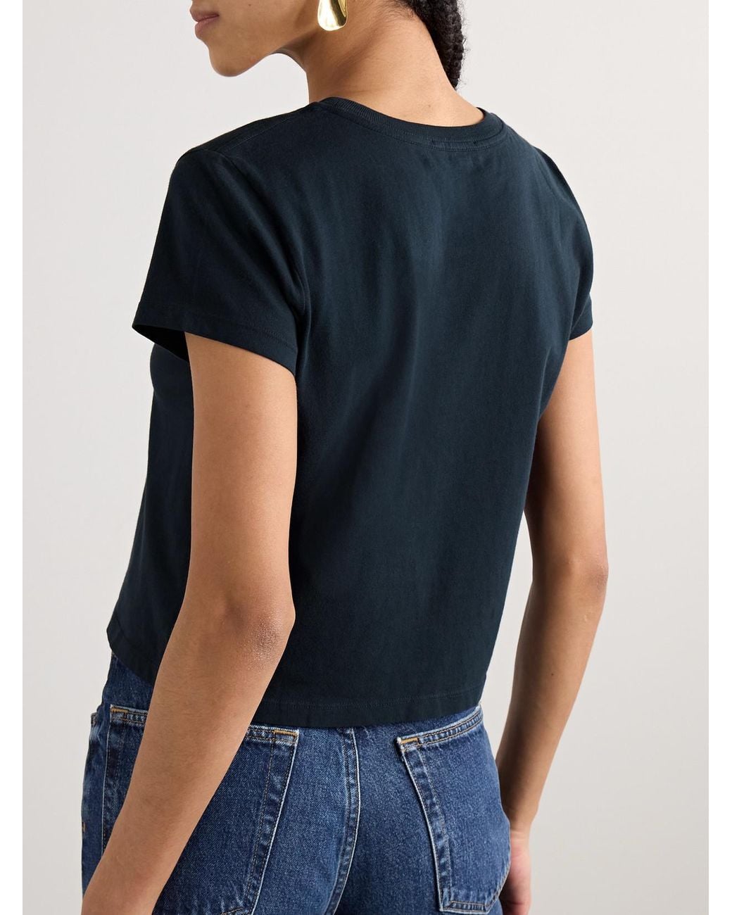 Agolde Blue Adine Cropped Organic Cotton-Jersey T-Shirt