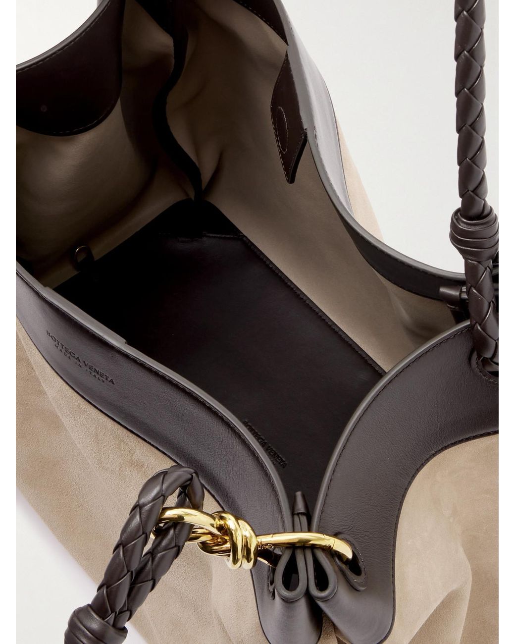 Bottega Veneta Natural Parachute Maxi Embellished Leather-Trimmed Suede Tote Bag
