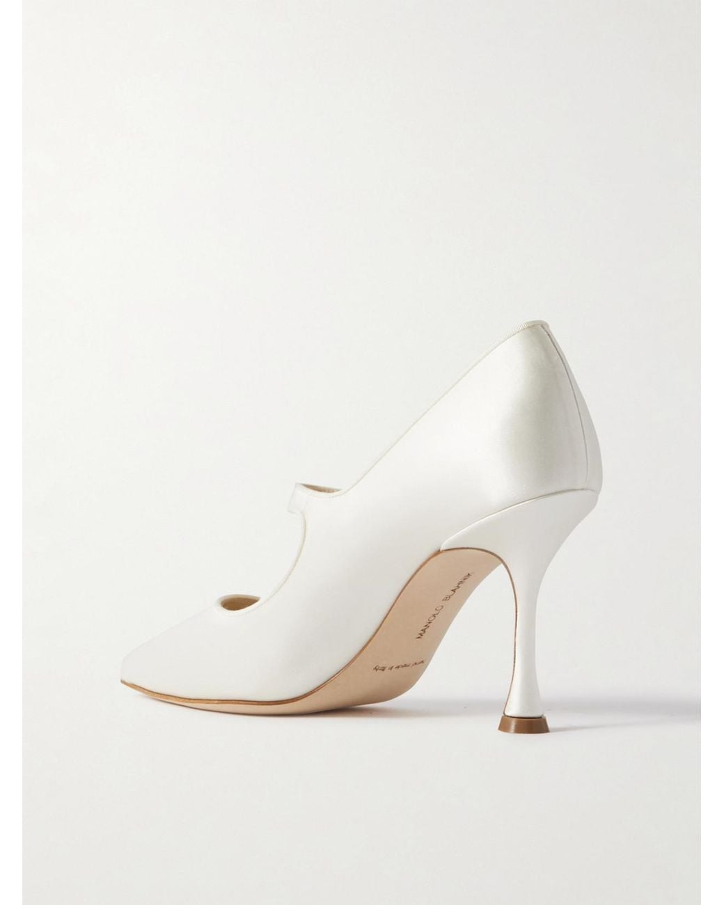 Manolo Blahnik White Campari Bridal 90 Grosgrain-Trimmed Satin Mary Jane Pumps