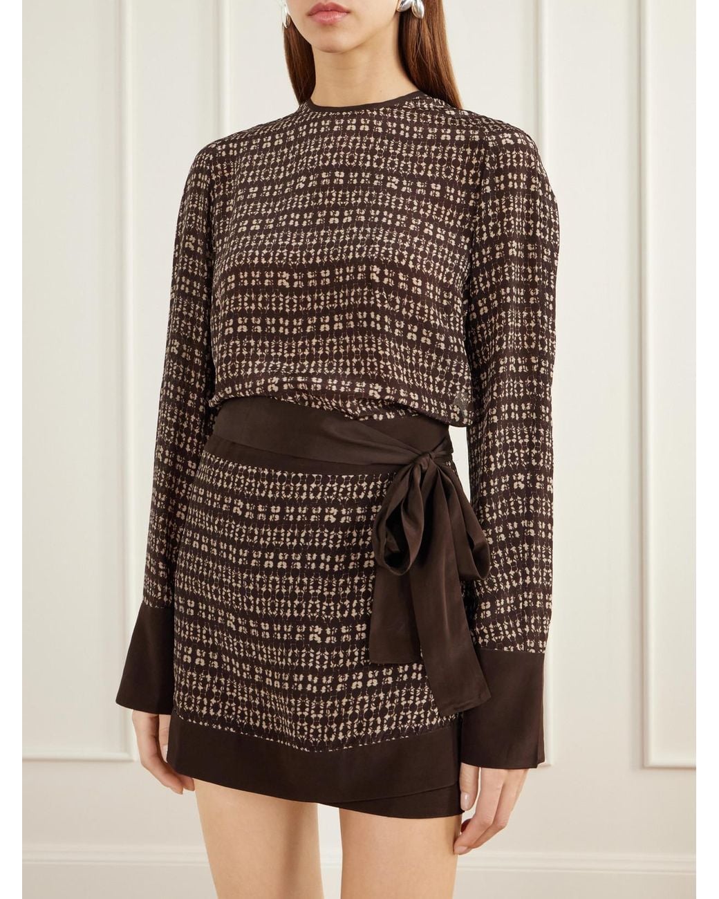Sir Brown Astrid Wrap-Effect Printed Crepe Mini Dress