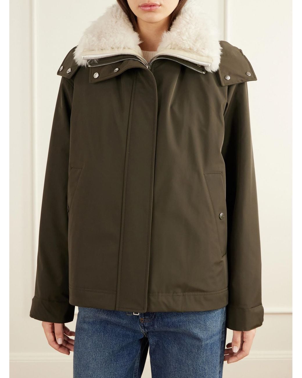 Yves Salomon Green Hooded Padded Shearling-Trimmed Shell Jacket