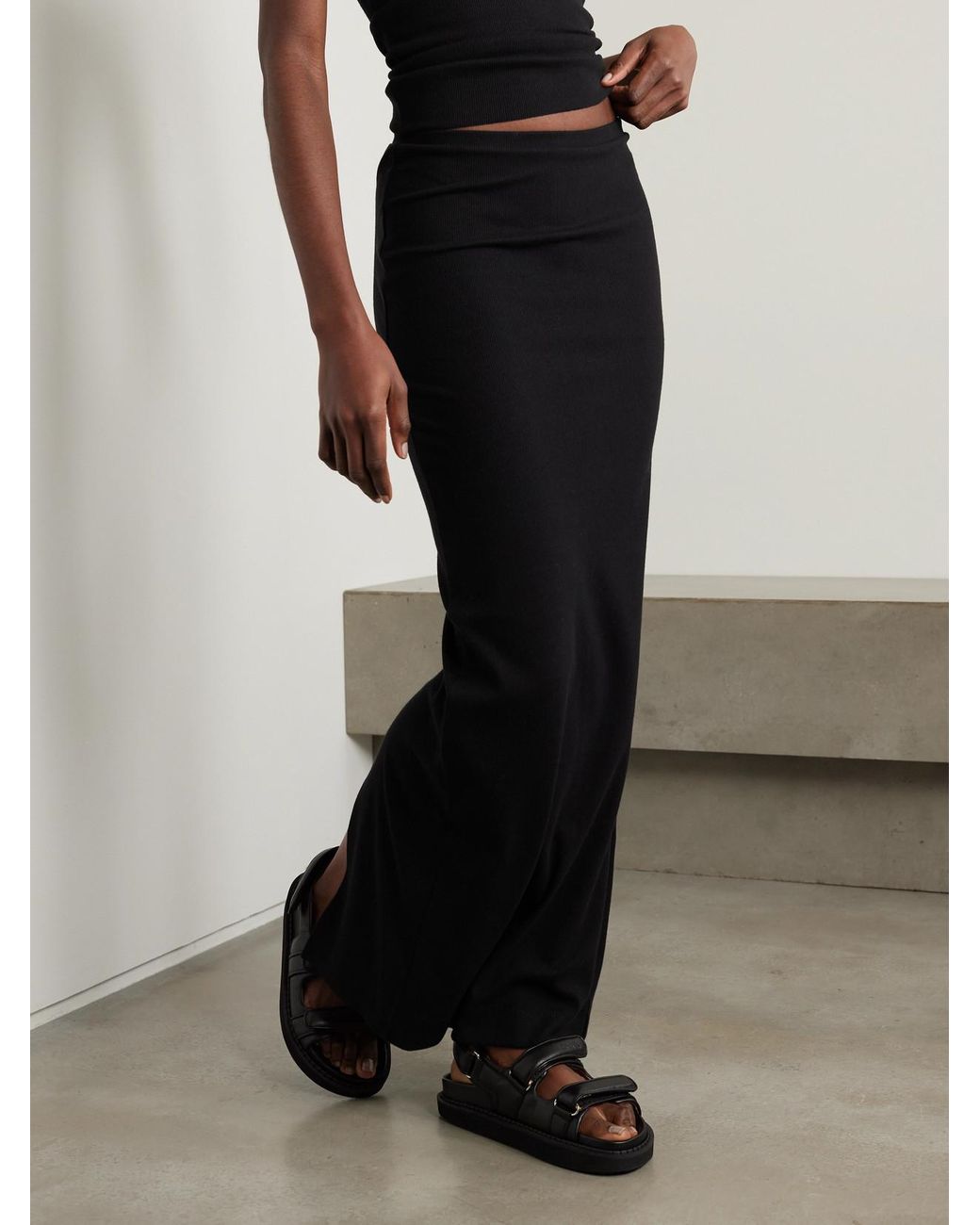 ÉTERNE Black Emma Ribbed Stretch-Jersey Maxi Skirt