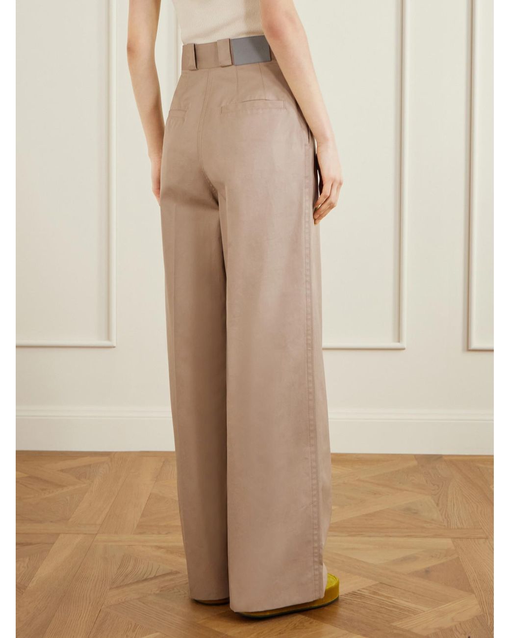 Balenciaga Natural Pleated Cotton Wide-Leg Pants