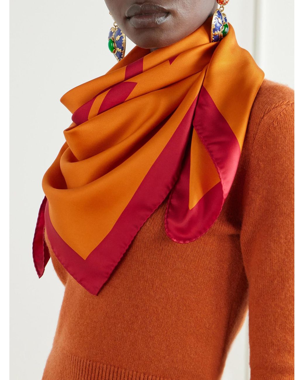 Saint Laurent Orange Cassandre-Printed Silk-Twill Scarf