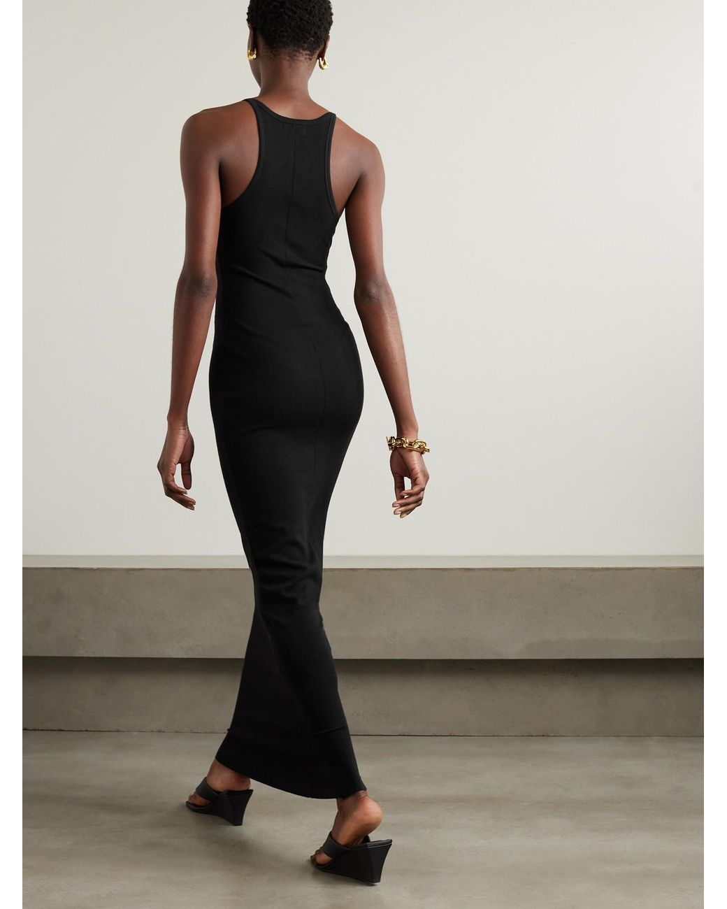 ÉTERNE Black Tank Ribbed Stretch-Jersey Maxi Dress