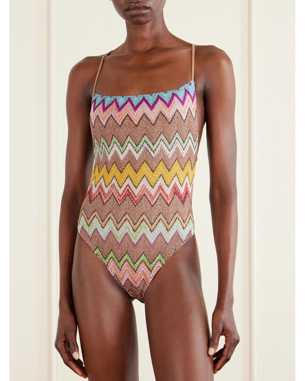 Missoni Multicolor Mare Striped Metallic Crochet-Knit Swimsuit