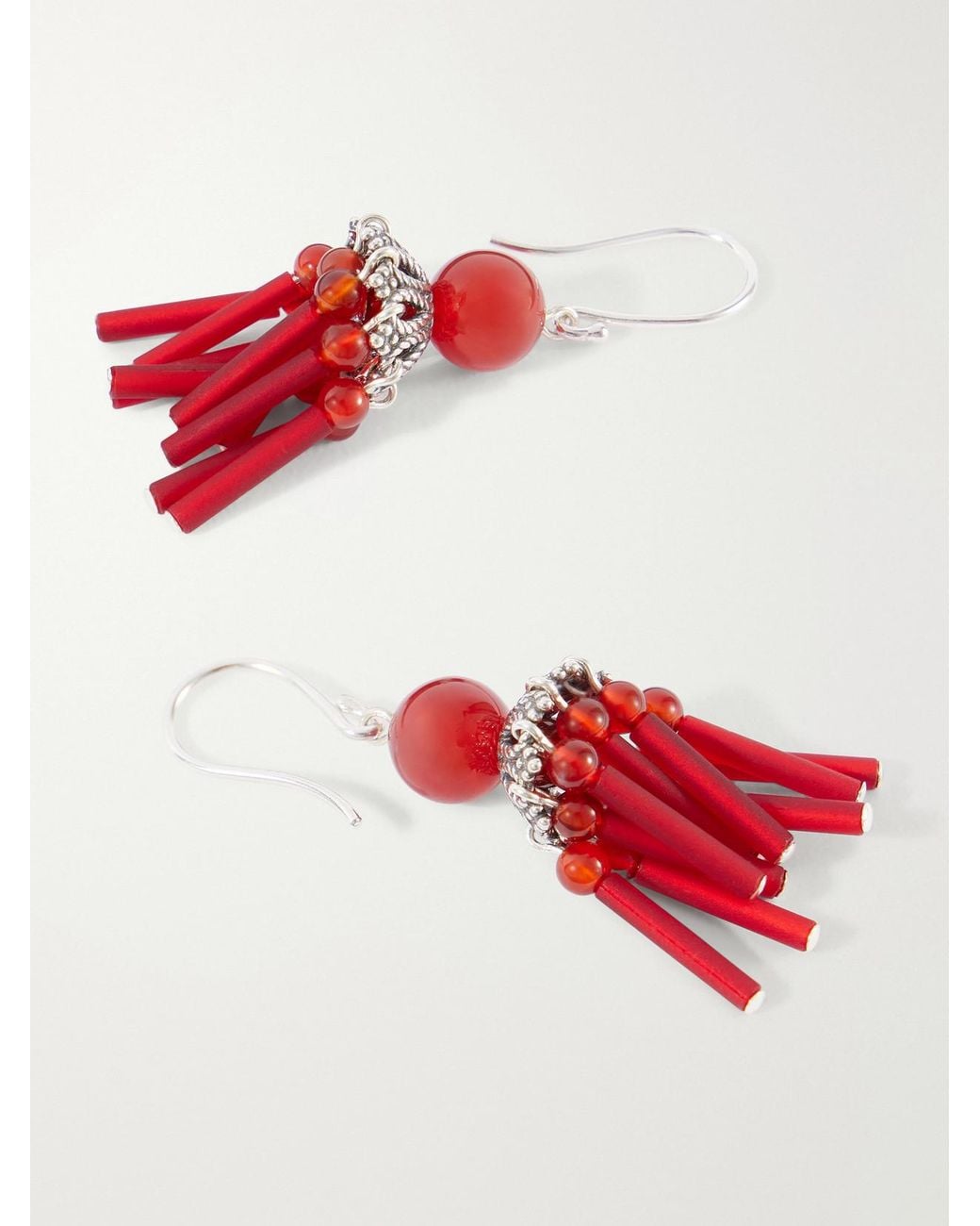 Sophie Buhai Red Petite Flamenco Tasseled Sterling And Carnelian Earrings