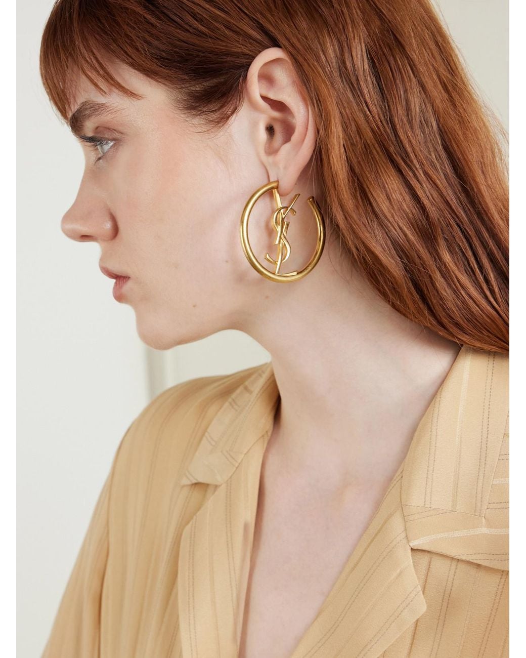 Saint Laurent Metallic Créoles Cassandre Brass Earrings