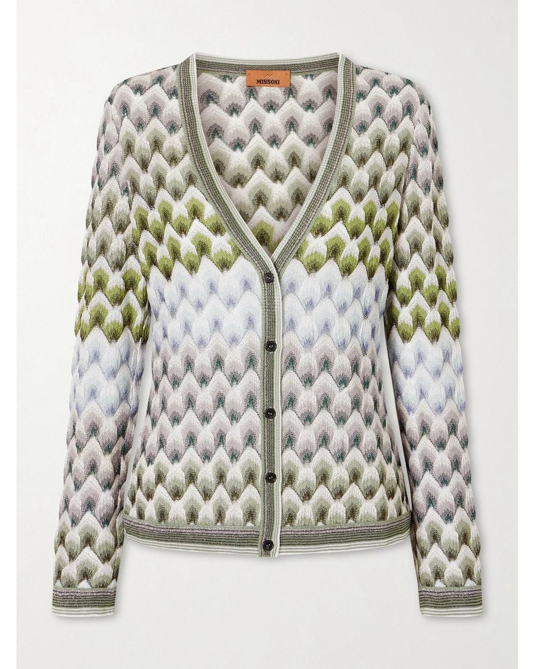 Missoni Gray Striped Metallic Crochet-Knit Cardigan