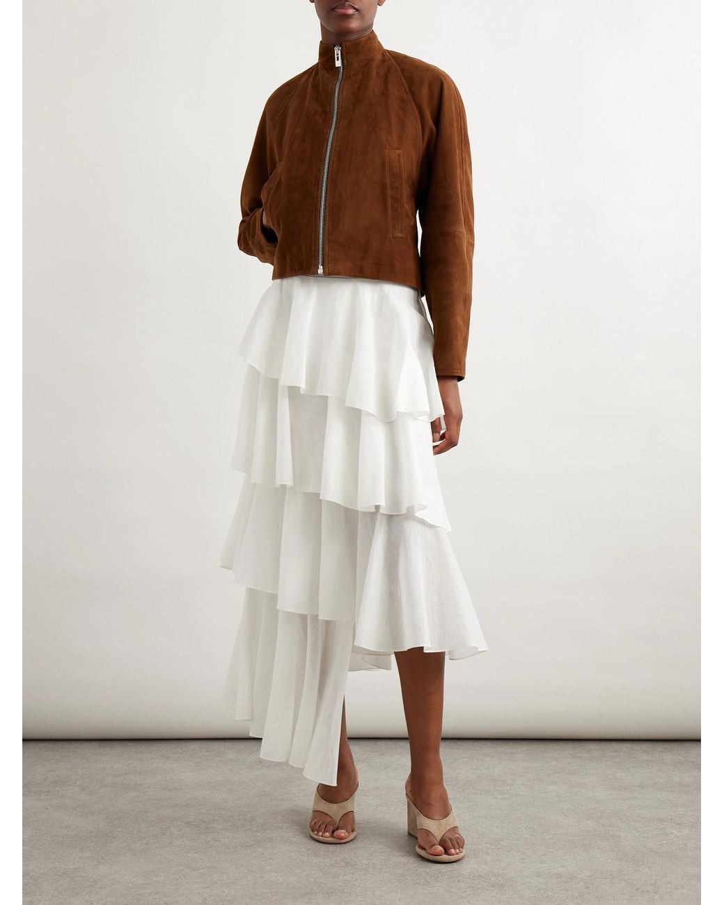 Alaïa White Tiered Asymmetric Cotton Midi Skirt